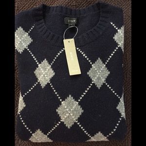 J. Crew Lambswool Navy Argyle Sweater- NWT- Sz LG